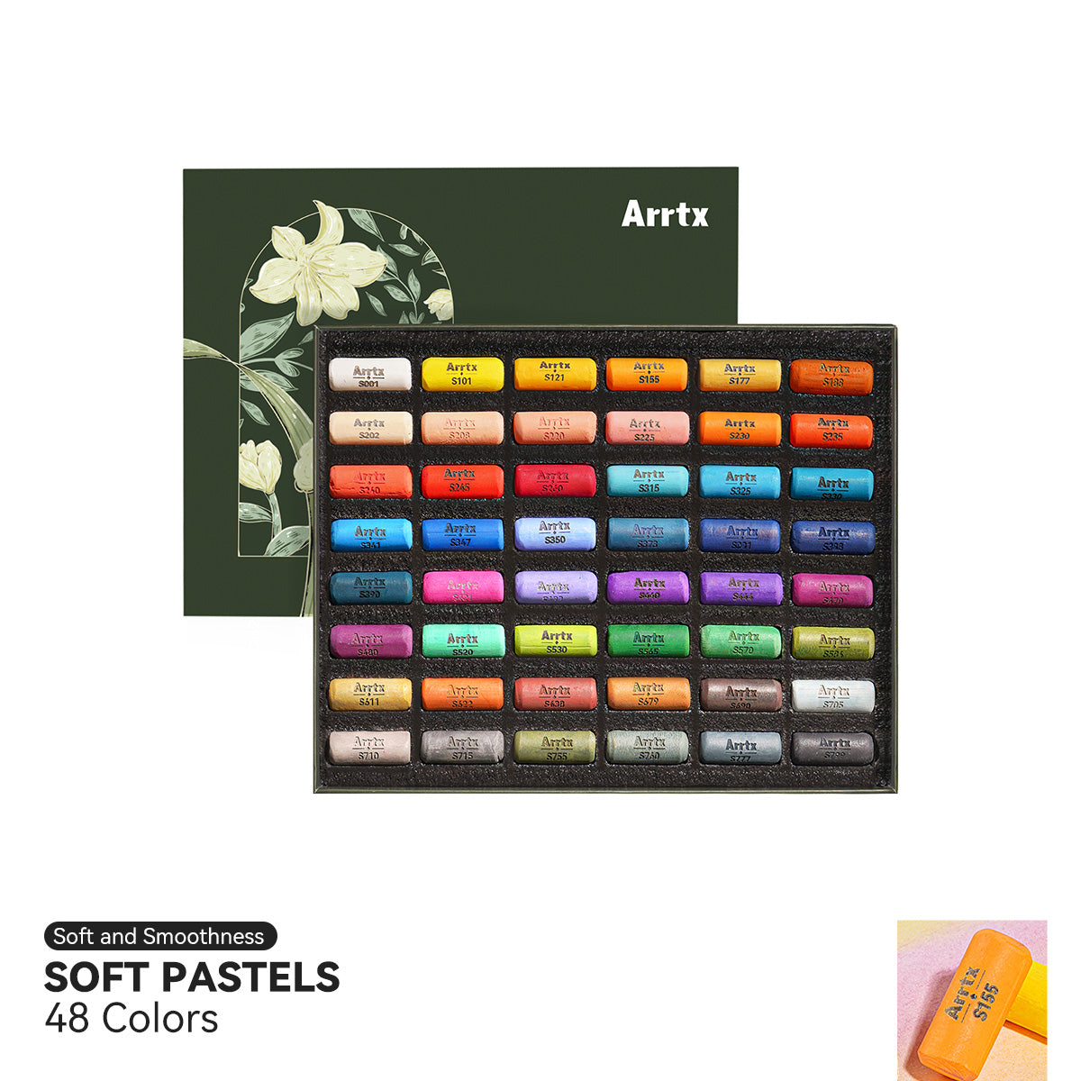 Arrtx Soft Pastels Art Supplies, 48 Assorted Colors Chalk Pastels
