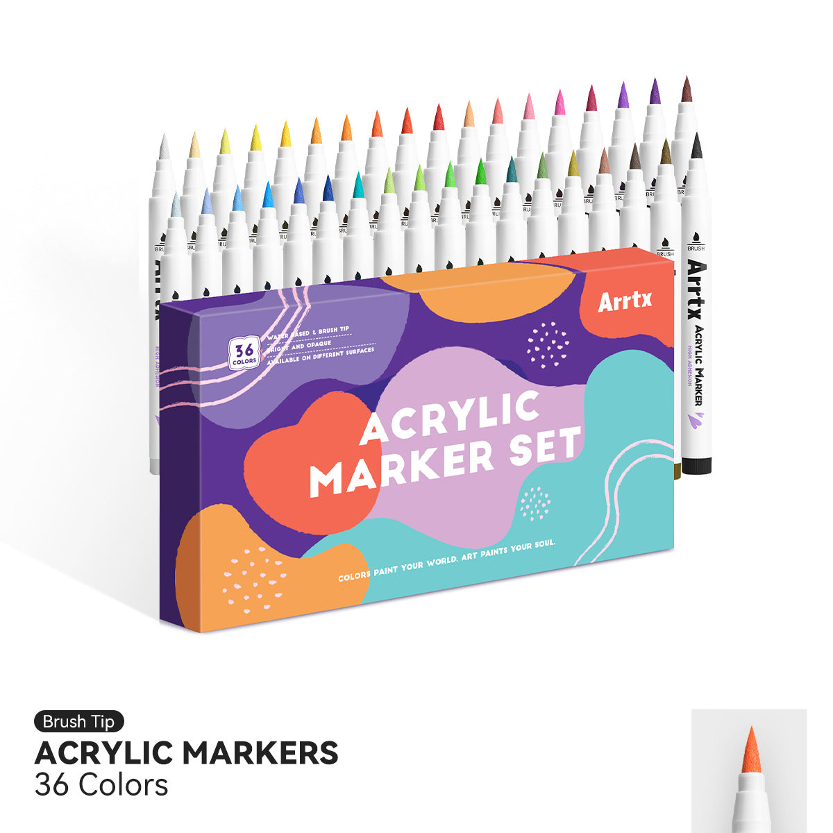 Arrtx 36 Colors Acrylic Marker for Rock Painting, Extra Brush Tip