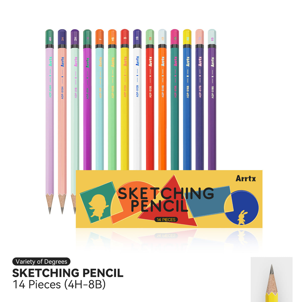 Arrtx Drawing Pencils 14 Pcs (4H - 8B) Artist Sketching Pencils