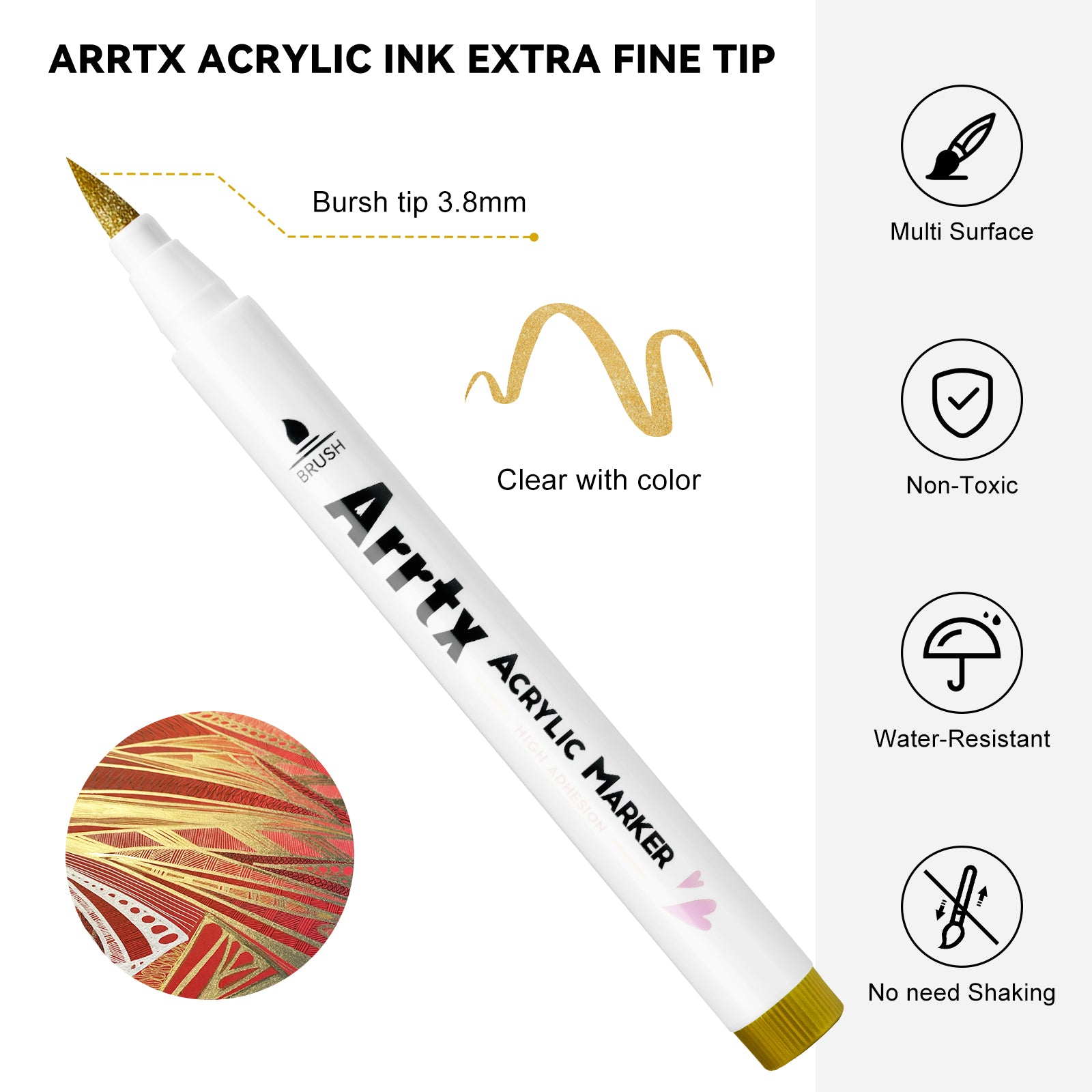 Arrtx Acrylic Paint Pens 10 Pack Brush Tip Paint Markers