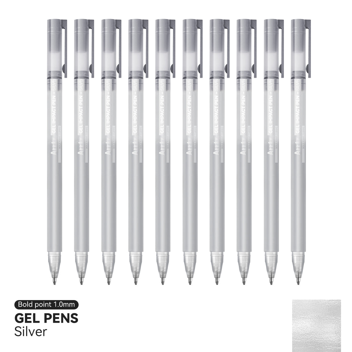 Stylos à encre gel Arrtx couleur argent, paquet de 10 stylos à encre gel à pointe audacieuse