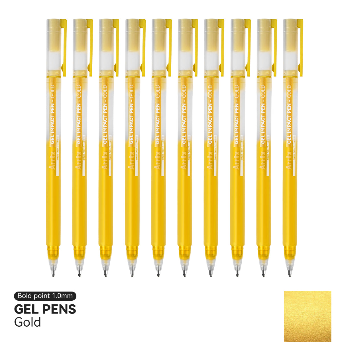 Arrtx Gelstifte, goldfarben, 10 Stück, Tintenstifte, Tinte mit großer Kapazität