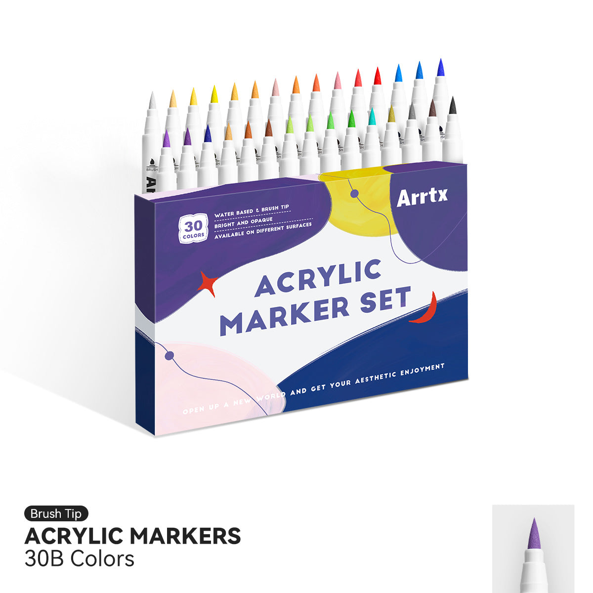 Arrtx 30 couleurs stylos de peinture acrylique 30B marqueurs acryliques