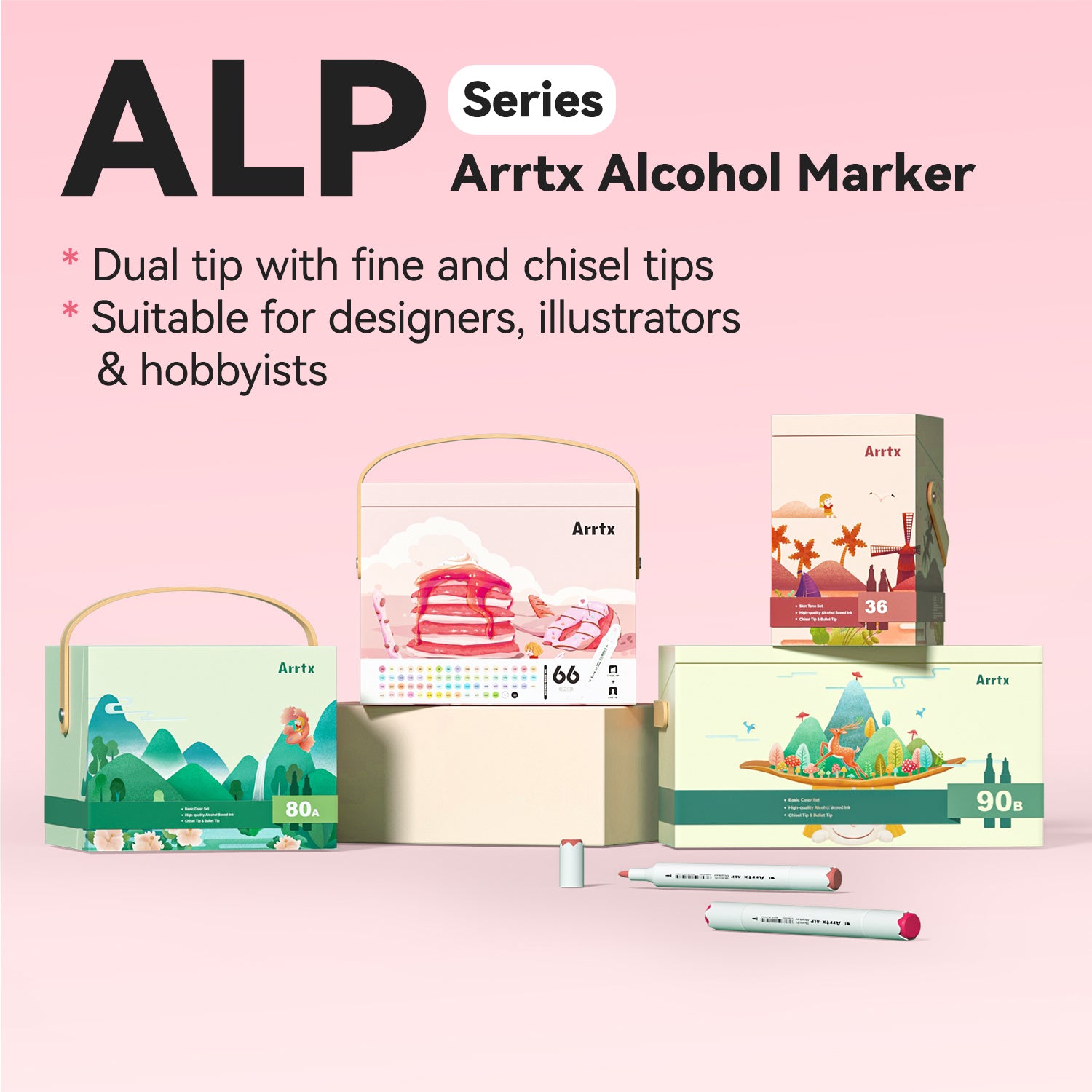 Arrtx ALP 66 Alcohol Markers Pastel Colors Paint Markers Dual Tip