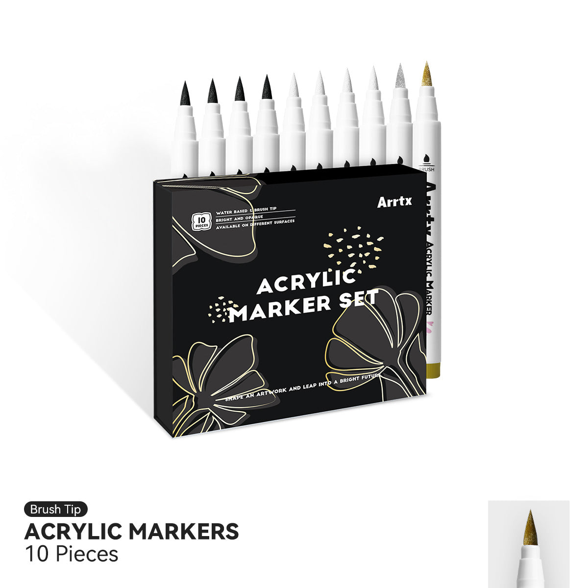 Arrtx Acrylfarbstifte, 10er-Pack Farbmarker mit Pinselspitze
