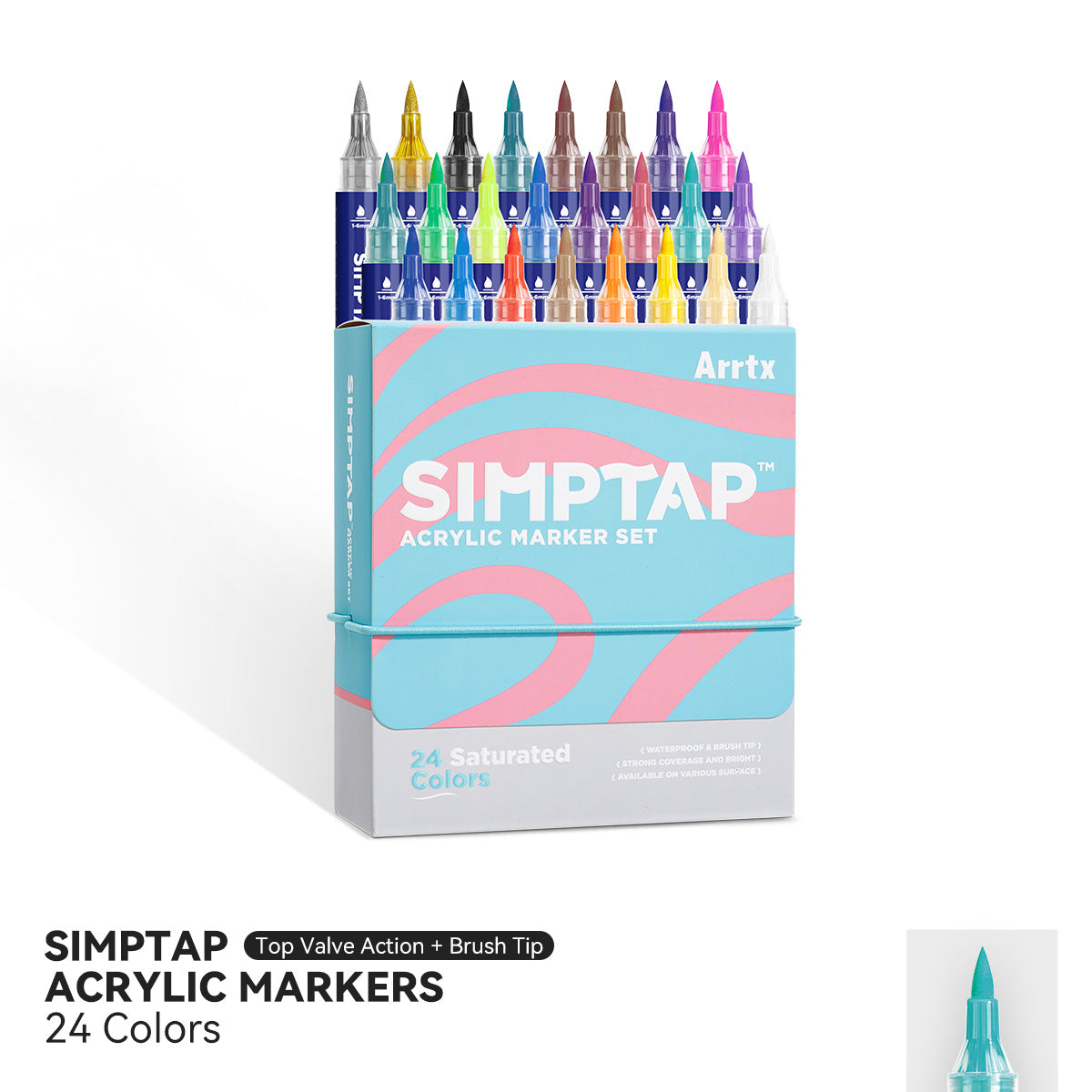 Arrtx Simptap Marqueur acrylique 24 couleurs Stylo de peinture à valve supérieure