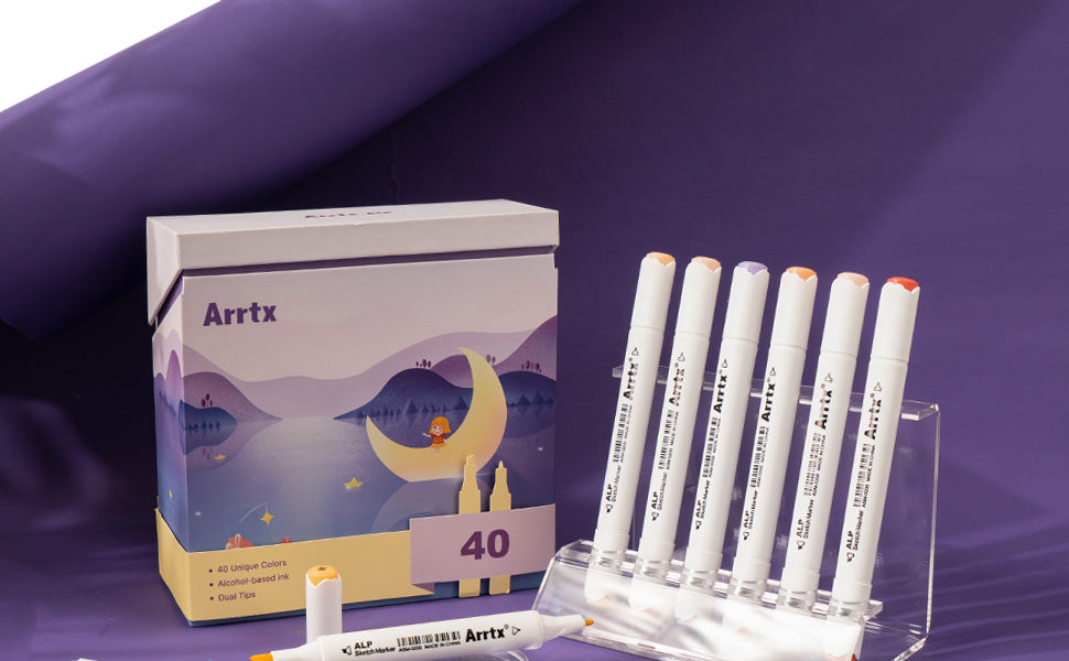 Arrtx ALP New Release 40 Pastel Colors Marker Set, Fine and Chisel