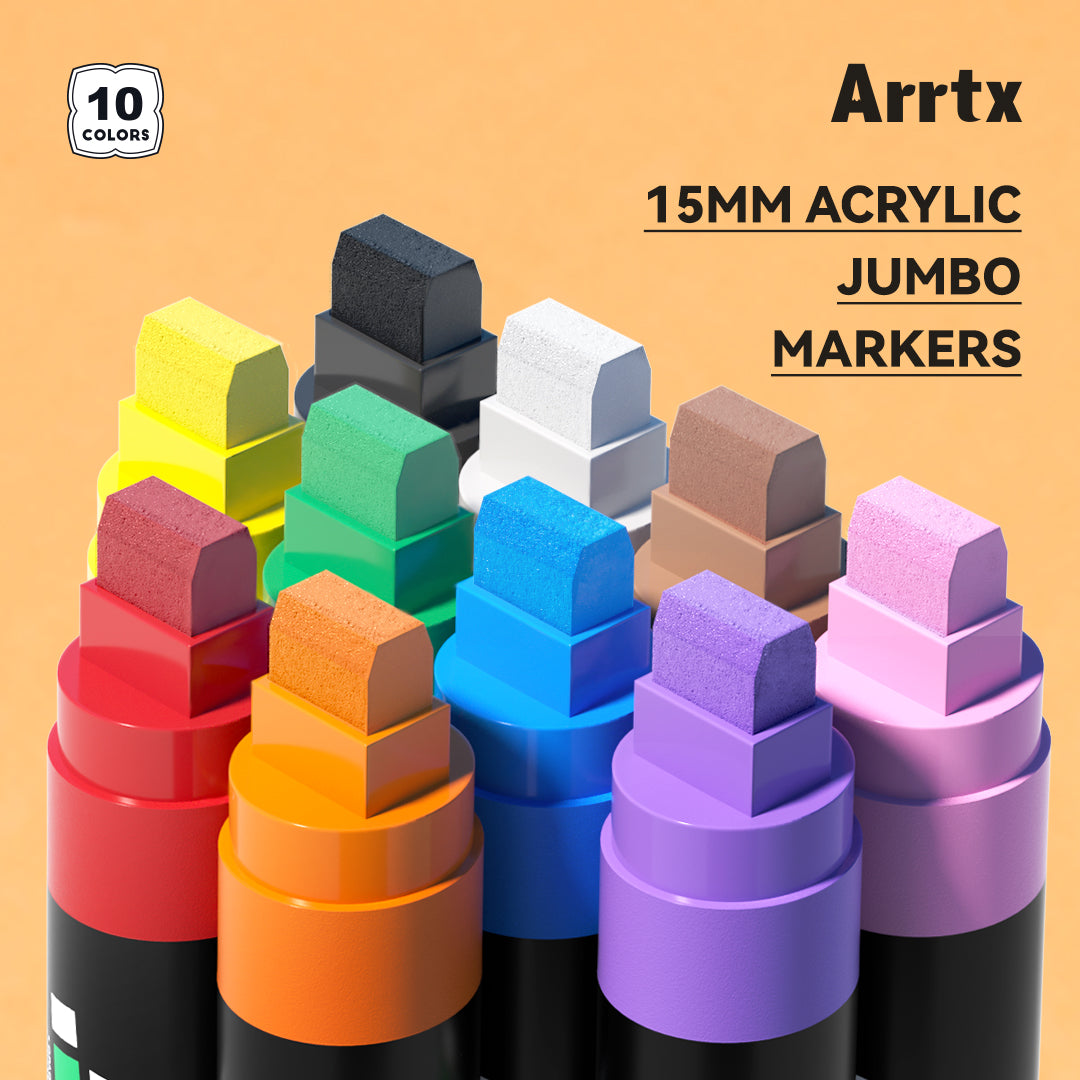 Marqueurs acryliques géants Arrtx 10 couleurs (pointes larges de 15 mm)