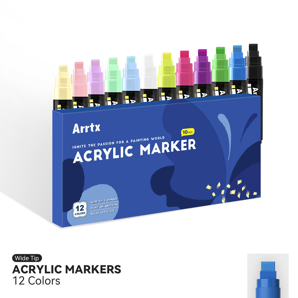 Arrtx Acrylic Paint Markers, 10mm Felt Tip Jumbo Markers, 12 Pack Neon  Colored Graffiti Markers, Permanent