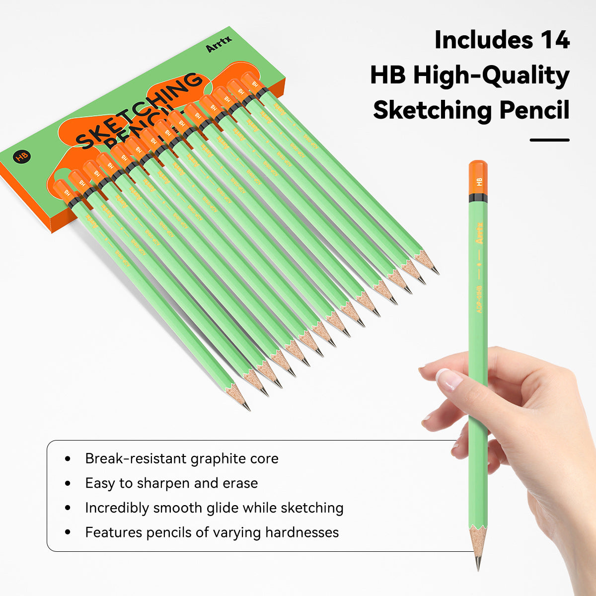 Arrtx Sketch Pencils 14 Pack #2 HB Art Drawing Pencils