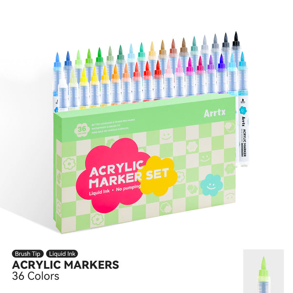 Arrtx 36 Colors Acrylic Paint Markers Brush Tip Direct Liquid Ink