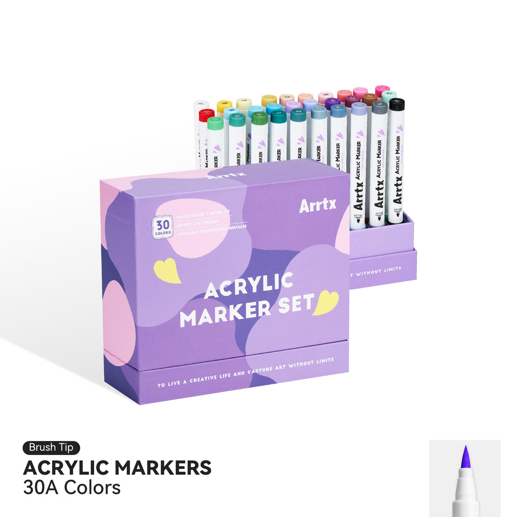 Arrtx 30A Colors Acrylic Markers Paint Pens Brush Tip