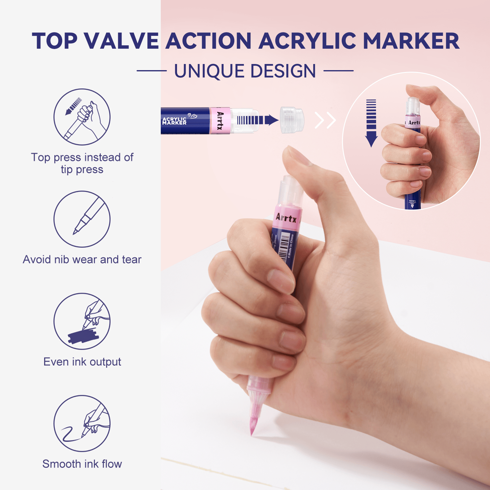 Arrtx Simptap Acrylic Marker 36 Colors Top Valve Action Paint Pen