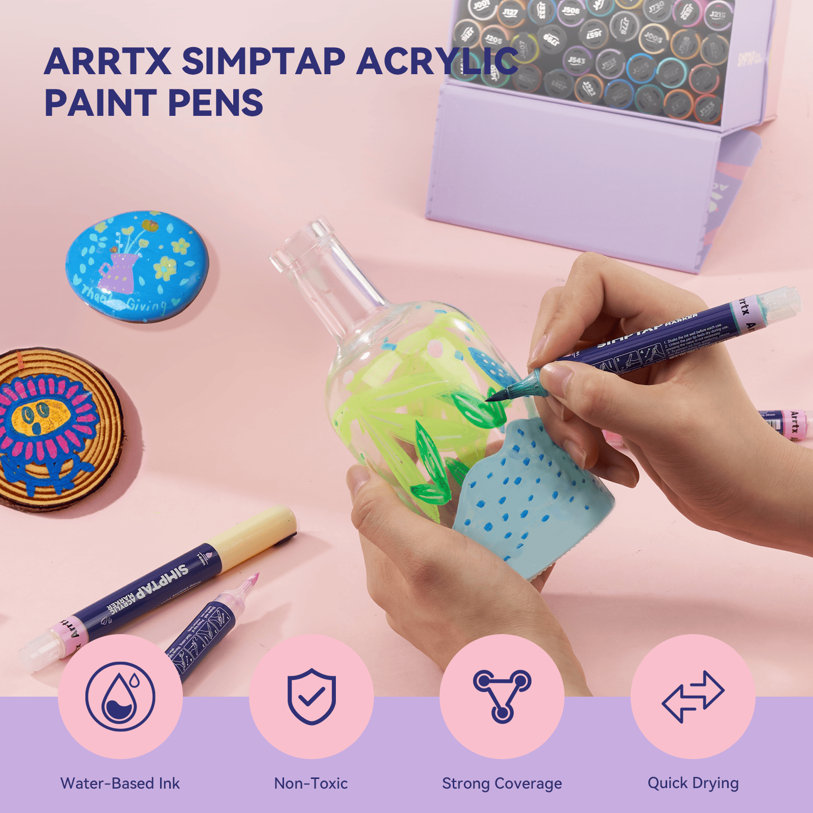 Arrtx Simptap Marqueur acrylique 24 couleurs Stylo de peinture à valve supérieure