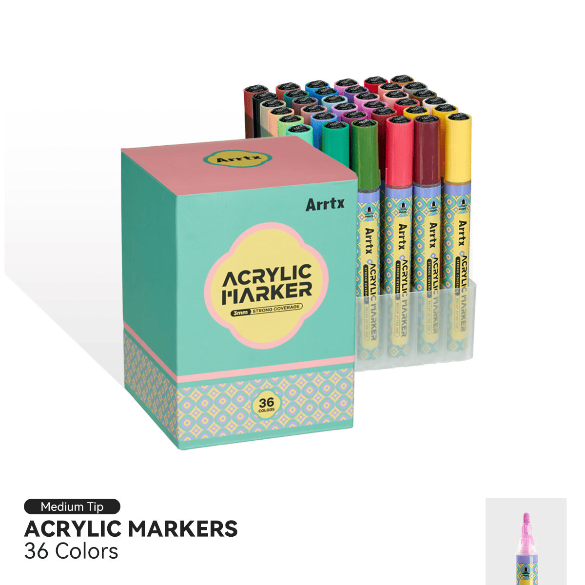 Arrtx 36 Colors Acrylic Paint Markers 3mm Medium Tip Valve Design ...