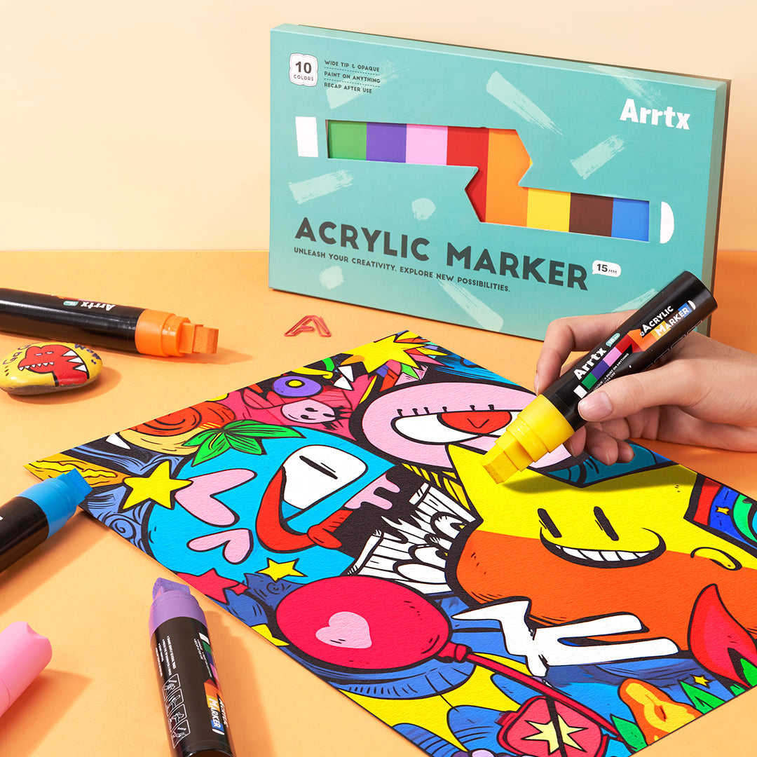 Arrtx 10 Colors Jumbo Acrylic Markers (15mm Broad Tips)
