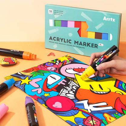 Arrtx 10 Colors Jumbo Acrylic Markers (15mm Broad Tips)