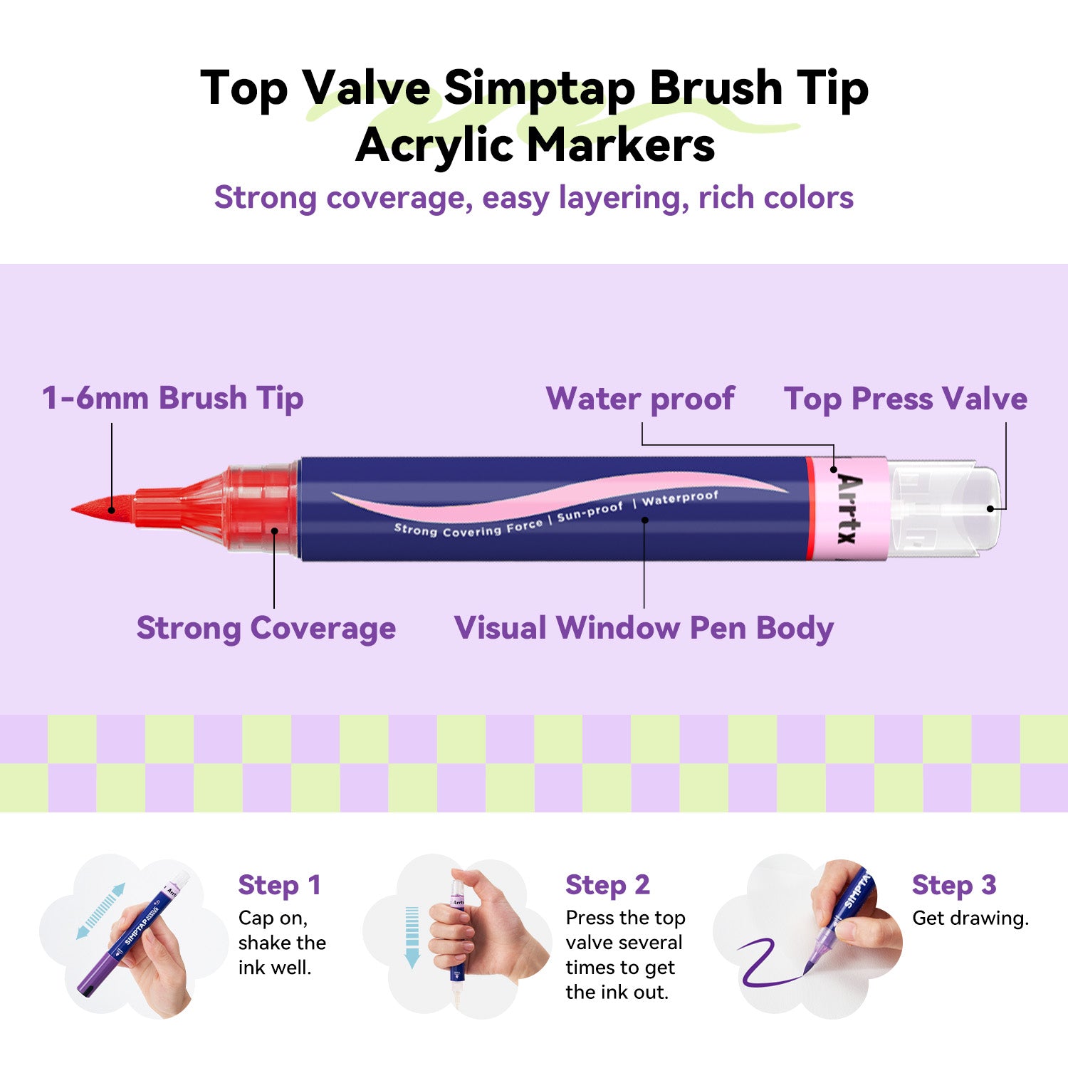 Arrtx Acrylic Marker Trial Pack 3PCS Exclusive Paint Markers Pens