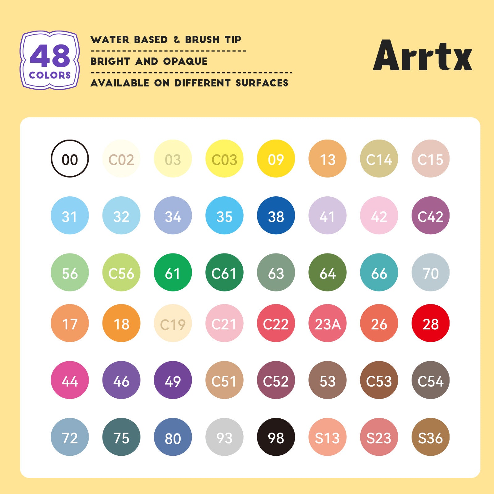 Arrtx 48 Colors Acrylic Marker Paint Pens Brush Tip Series