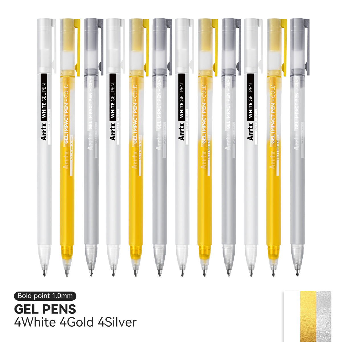 Arrtx Gelstifte, 12er-Pack, 3-farbige, kräftige, undurchsichtige Gel-Tintenstifte