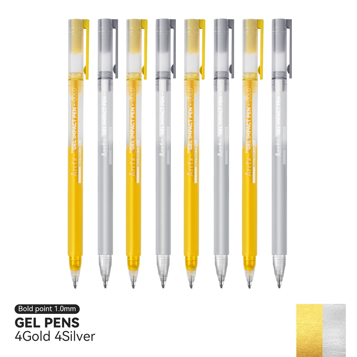 Arrtx Gelstifte in Gold- und Silberfarben, 8 Stück, große Kapazität, weiße Tintenstifte