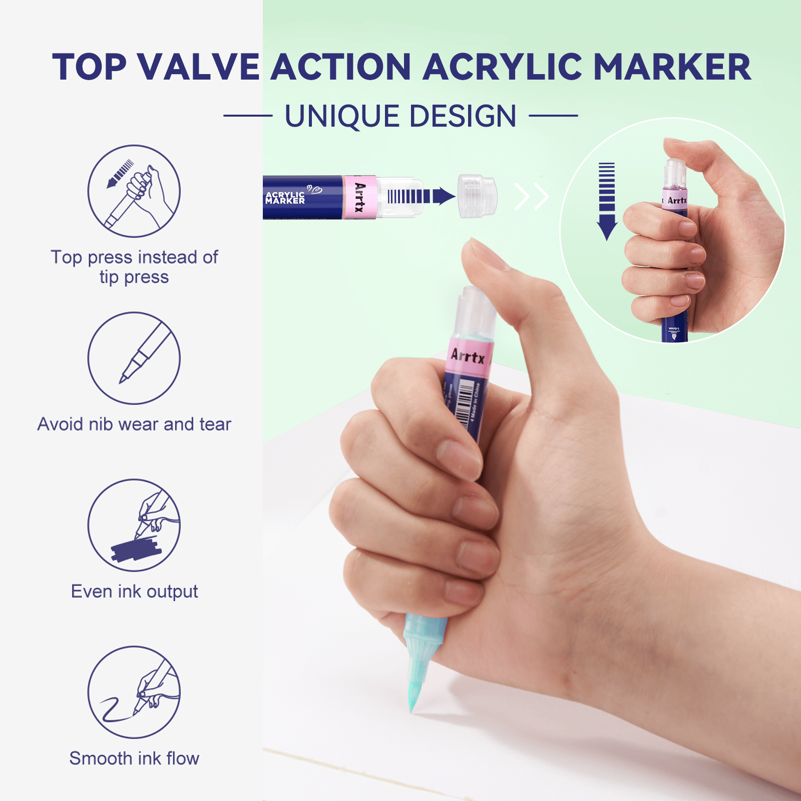 Arrtx Simptap Acrylic Marker 48 Colors Top Valve Action Paint Pen