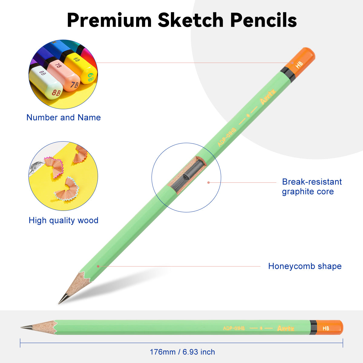 Crayons à croquis Arrtx, paquet de 14 crayons à dessin artistique #2 HB