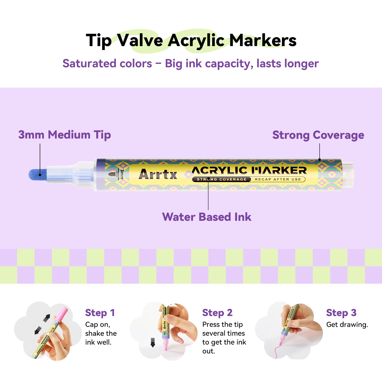 Arrtx Acrylic Marker Trial Pack 3PCS Exclusive Paint Markers Pens