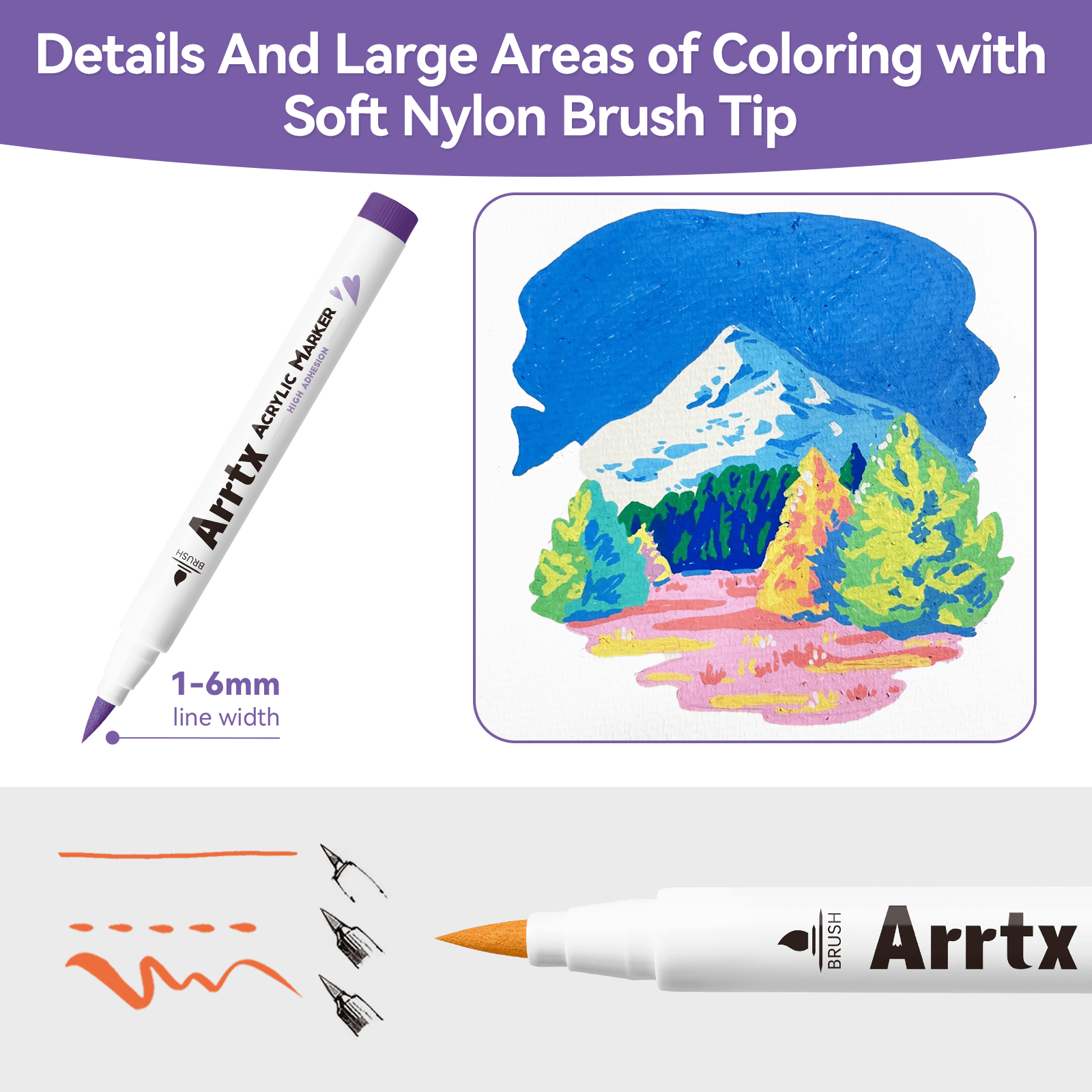 Arrtx – stylos à peinture, 60 couleurs, marqueur acrylique, pointe de pinceau, fournitures d'art 60B