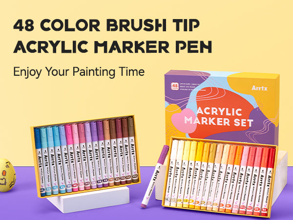 Arrtx 48E Colors Acrylic Marker Paint Pens Brush Tip Series – ArrtxArt