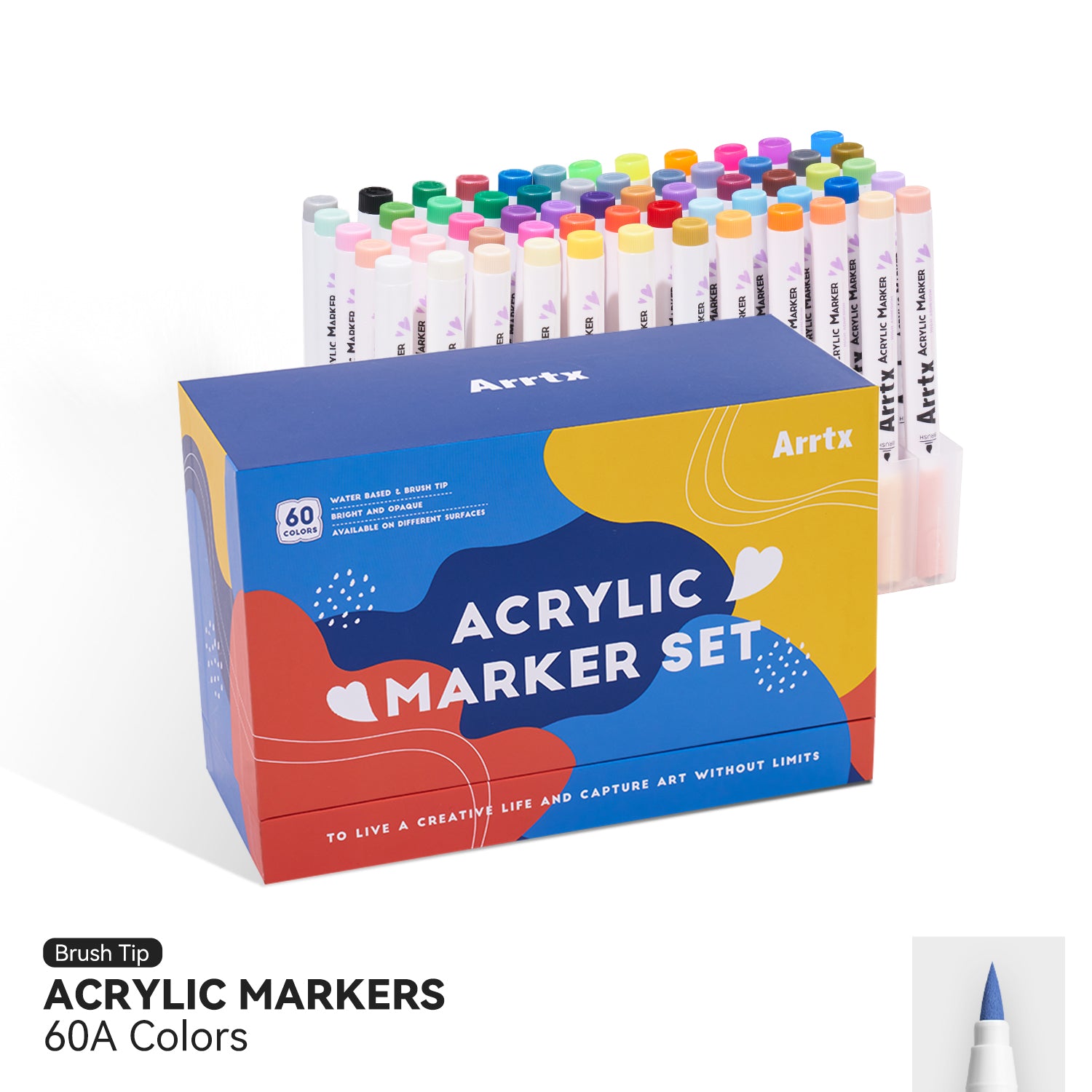 Arrtx Farbstifte, 60 Farben, Acryl-Marker, Pinselspitze, Künstlerbedarf, 60 A