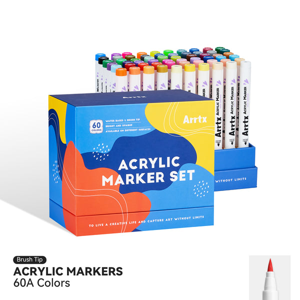Arrtx – stylos à peinture, 60 couleurs, marqueur acrylique, pointe de pinceau, fournitures d'art 60A