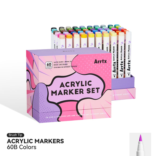 Arrtx – stylos à peinture, 60 couleurs, marqueur acrylique, pointe de pinceau, fournitures d'art 60B