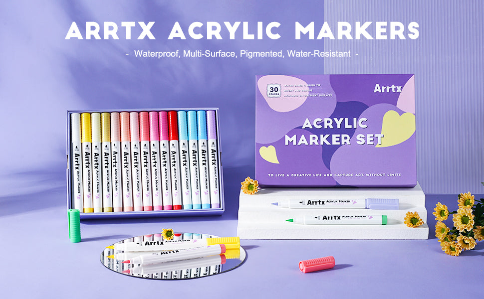 Arrtx marqueur Acrylique, 30 Couleurs peinture acrylique, Feutre Acrylique,  Styl