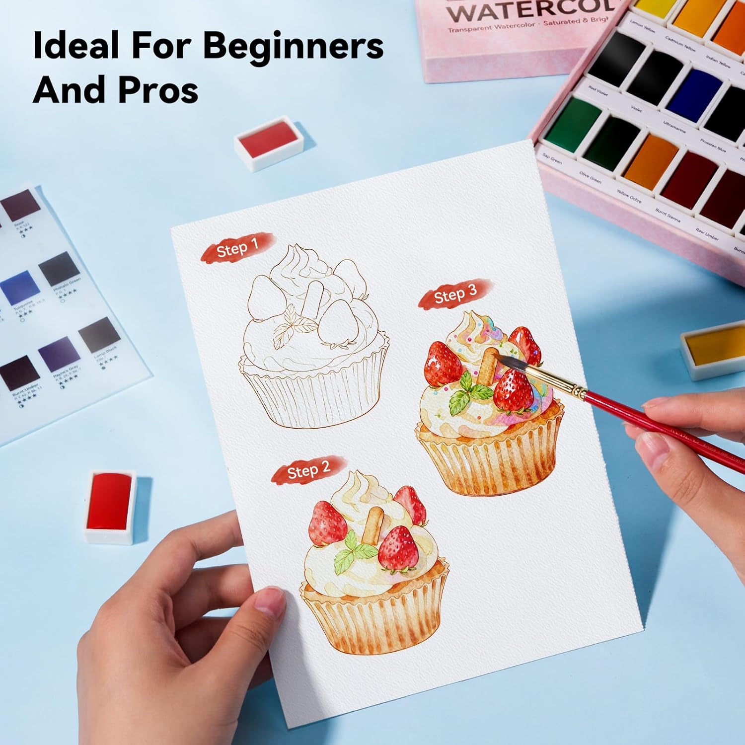 Arrtx 24 Colors Watercolor Paint Set Art Supplies Portable Painting Set