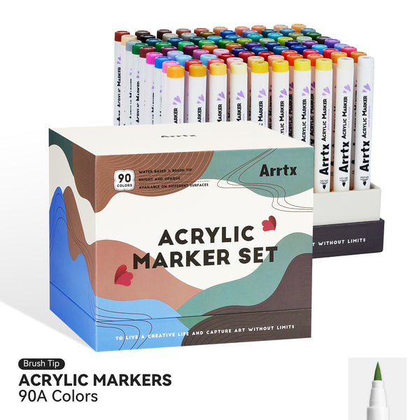 Arrtx 90A Colors Acrylic Marker Pens Paint Brushes