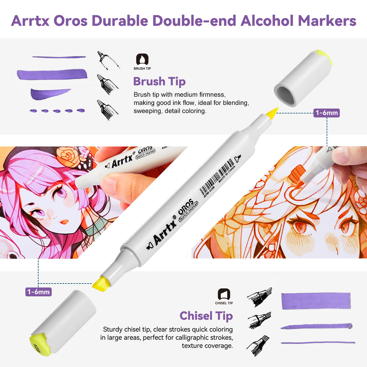 Arrtx OROS Pastel Colors Marker Set, 40 Colors Brush and Chisel Nibs,  High-level Durable Alcohol ink markers set, Alcohol based ink, Permanent  for
