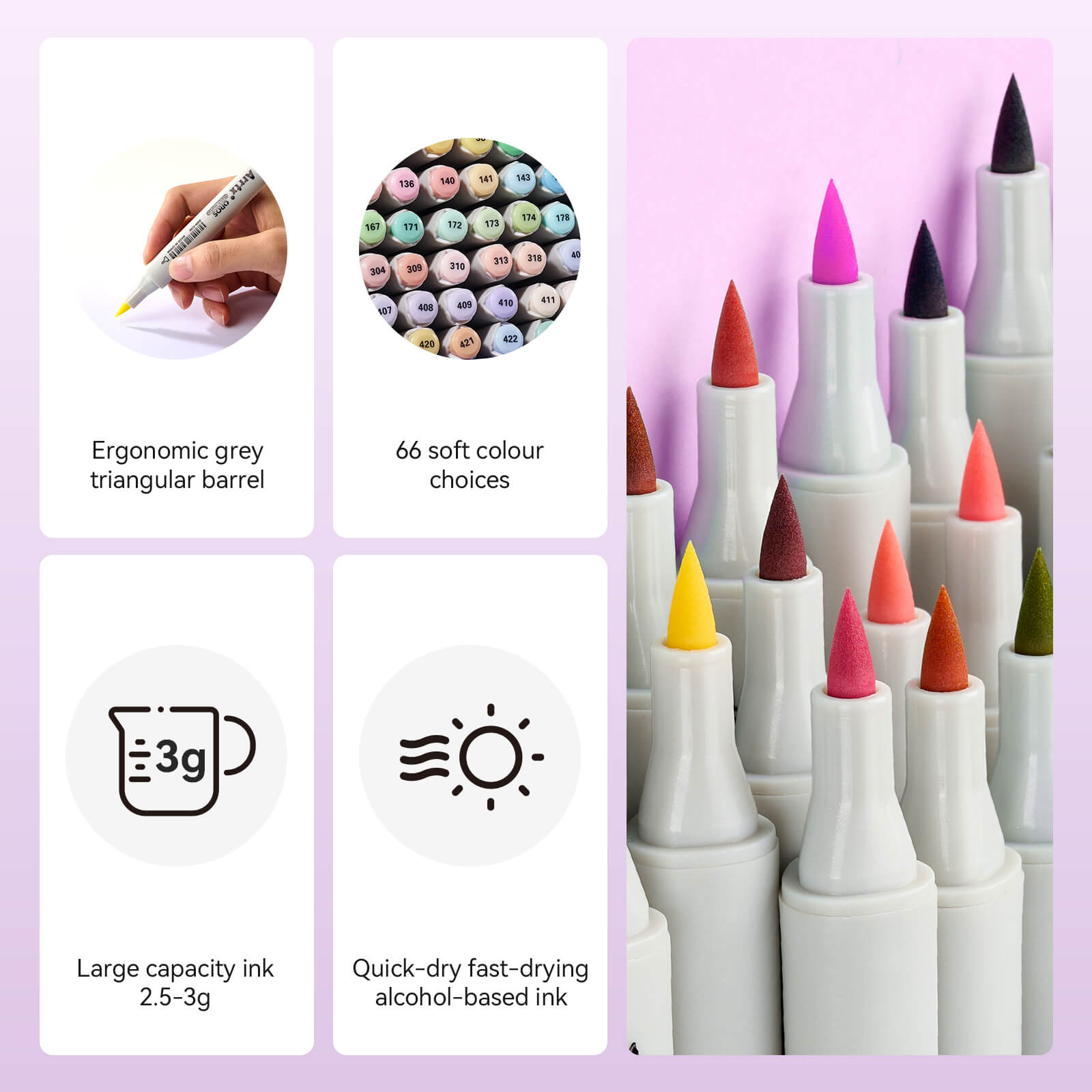 Arrtx OROS 66 Alcohol Markers Pastel Colors Paint Markers Dual Tip