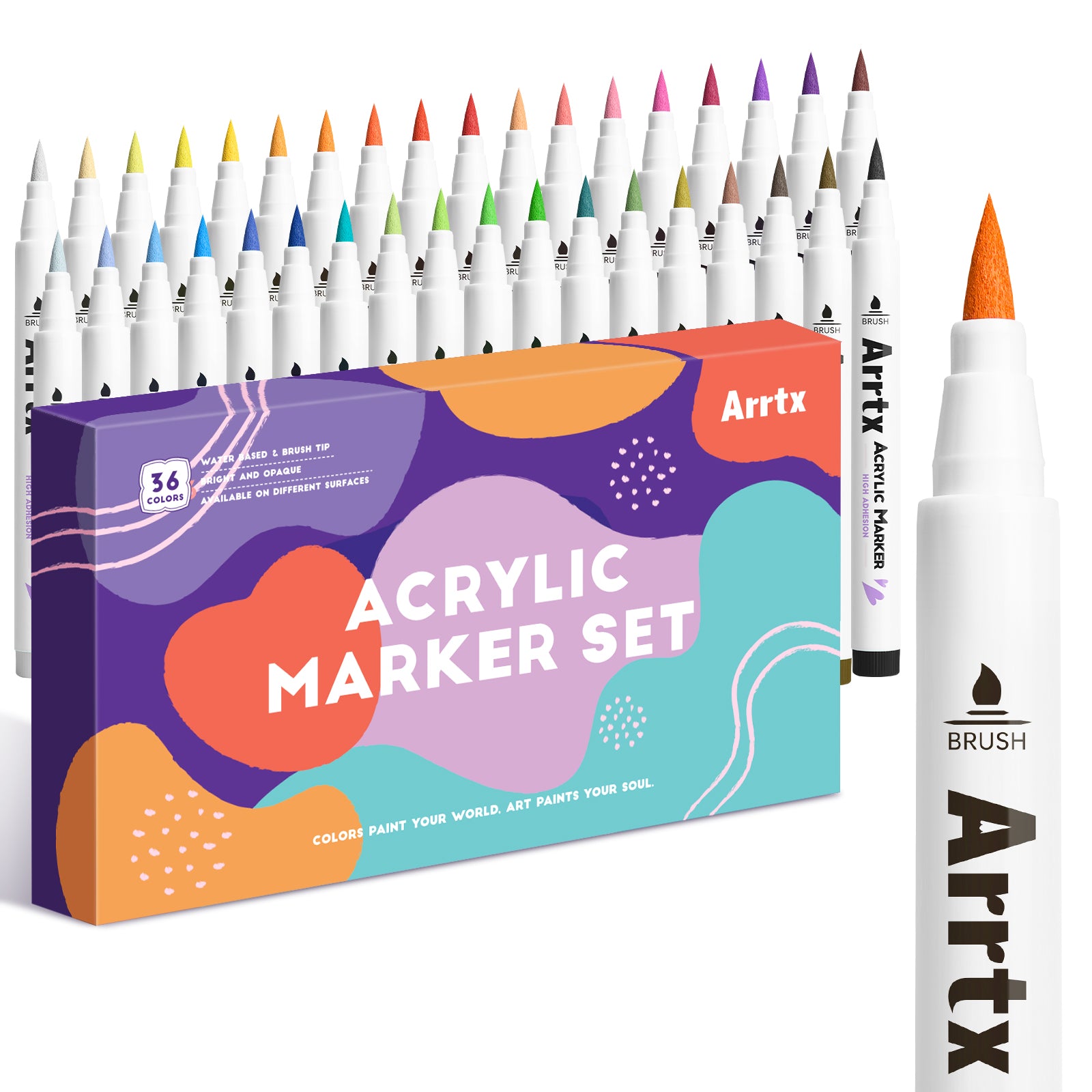 Arrtx 36 Colors Acrylic Marker Extra Brush Tip Paint Pens
