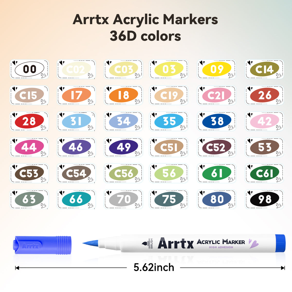 Arrtx 36 Colors Acrylic Paint Marker Brush Tip Paint Pens