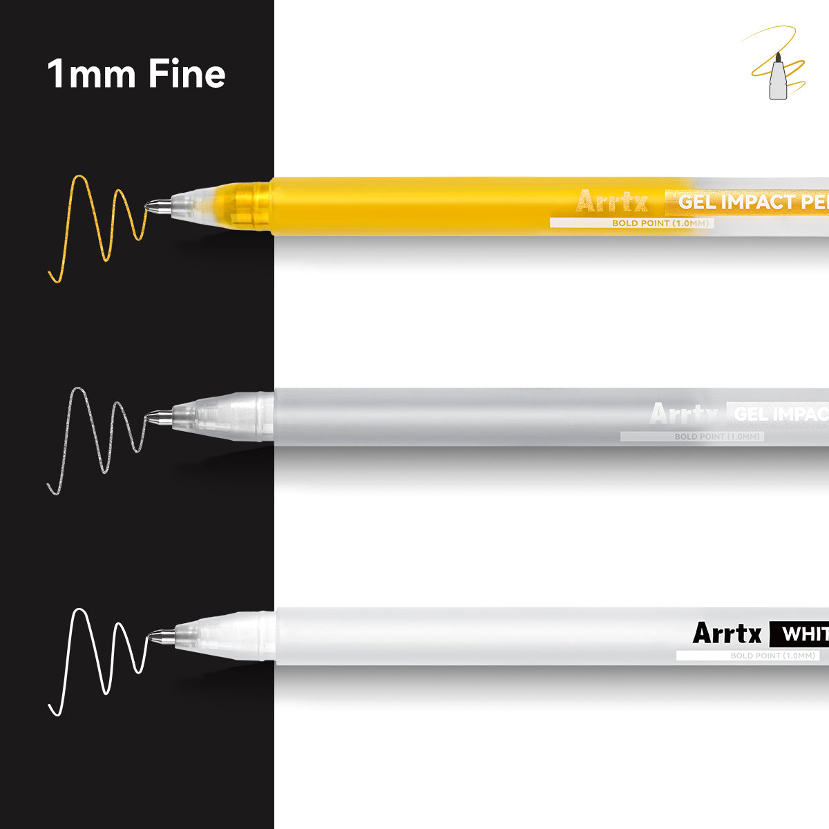 Arrtx Gelstifte, 10 Stück, weiße Farbe, Tintenstifte mit großer Kapazität