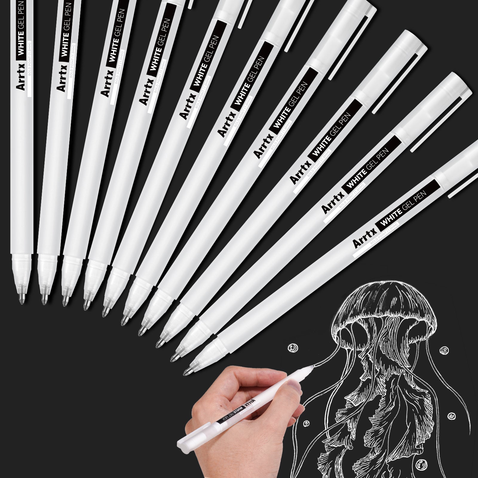 Arrtx Gel Pens Lot de 10 stylos à encre de couleur blanche de grande capacité