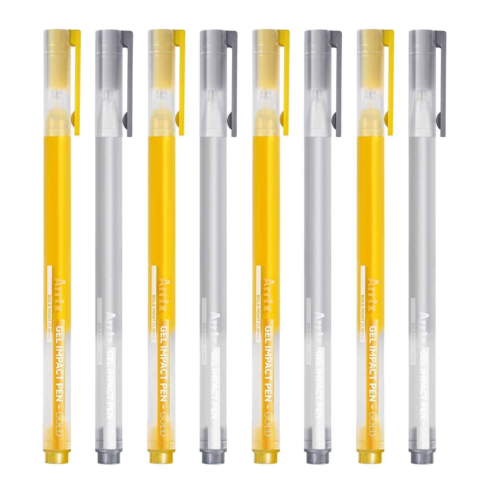 Arrtx – stylos à encre gel, couleur or et argent, paquet de 8, grande capacité, à encre blanche
