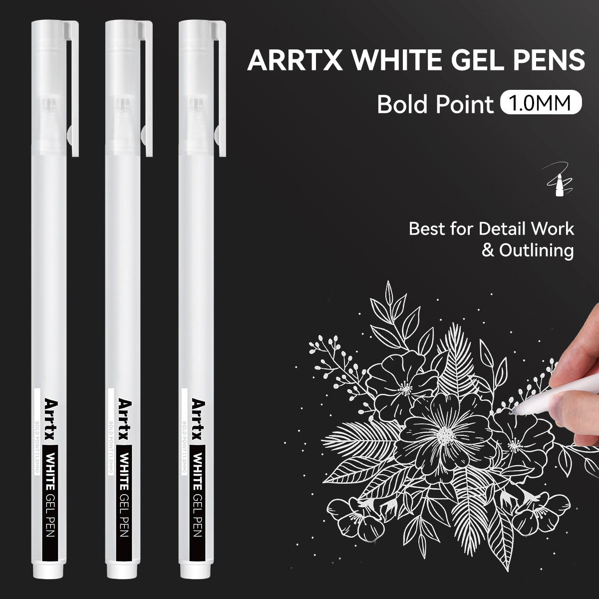 Arrtx – stylos à encre gel de couleur blanche, paquet de 8, grande capacité, à encre blanche