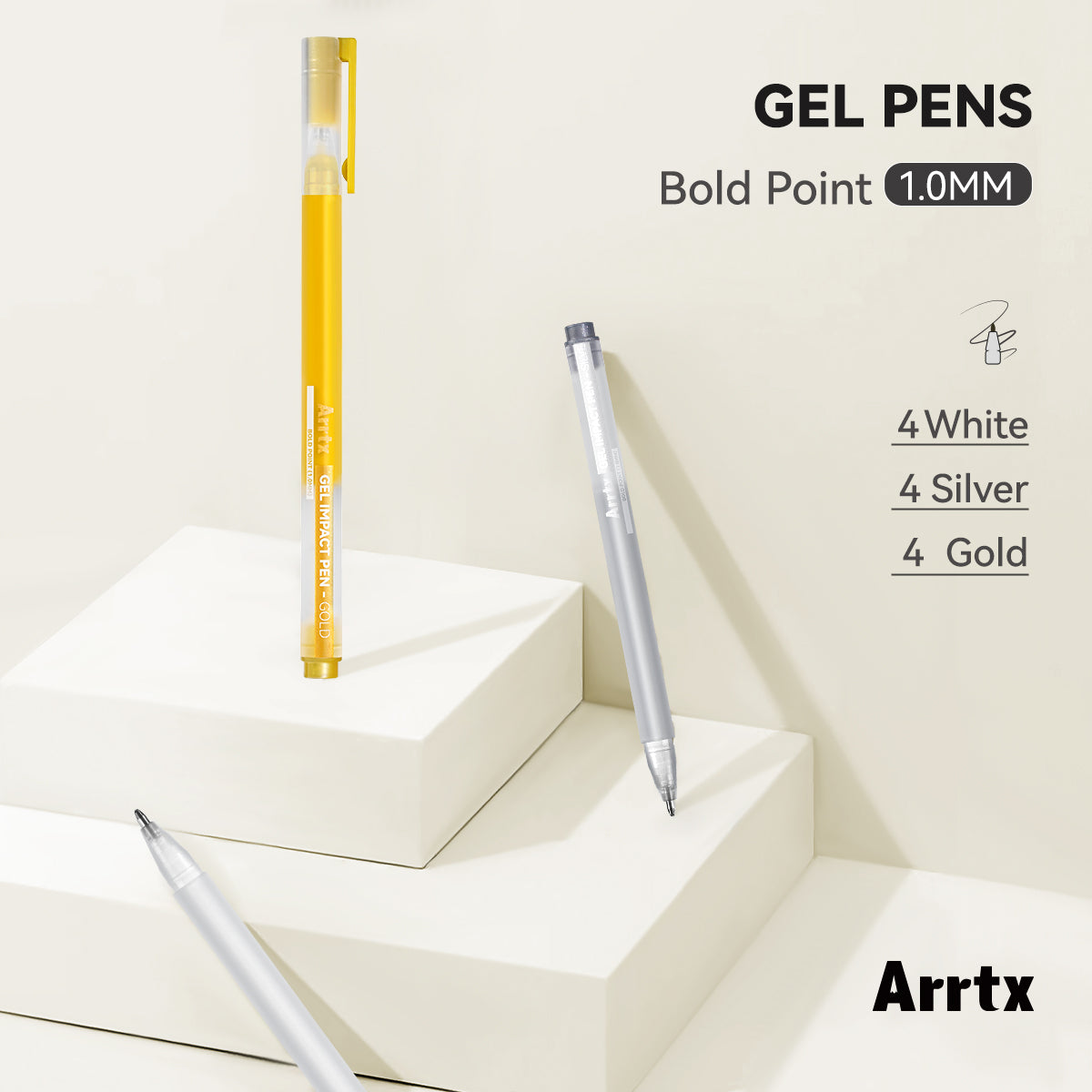 Arrtx Lot de 12 stylos à encre gel opaque, 3 couleurs, pointe audacieuse