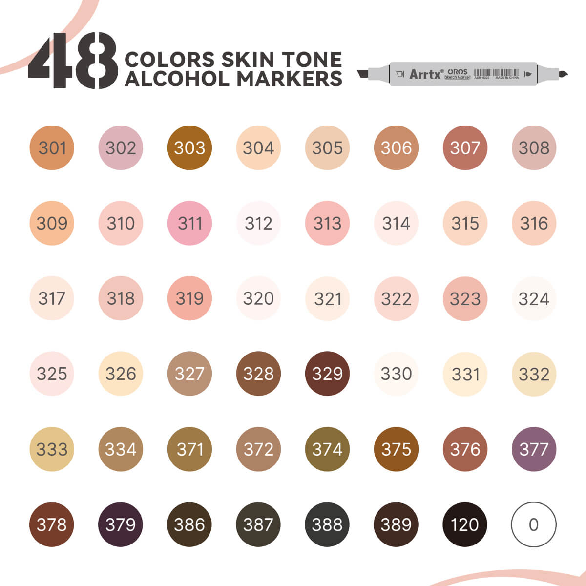 Arrtx OROS 48 Alcohol Markers Skin Tone Colors Paint Markers Dual