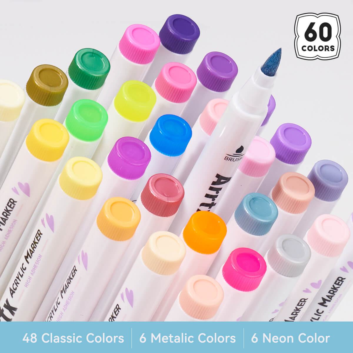 Arrtx – stylos à peinture, 60 couleurs, marqueur acrylique, pointe de pinceau, fournitures d'art 60A