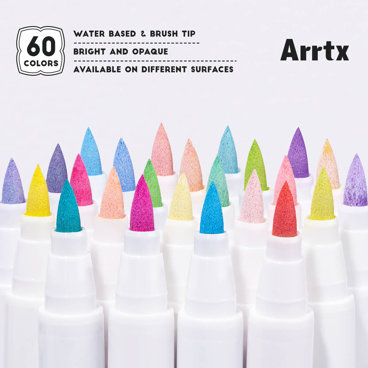 Arrtx Paint Pens 60 Colors Acrylic Marker Brush Tip Art Supplies 60B