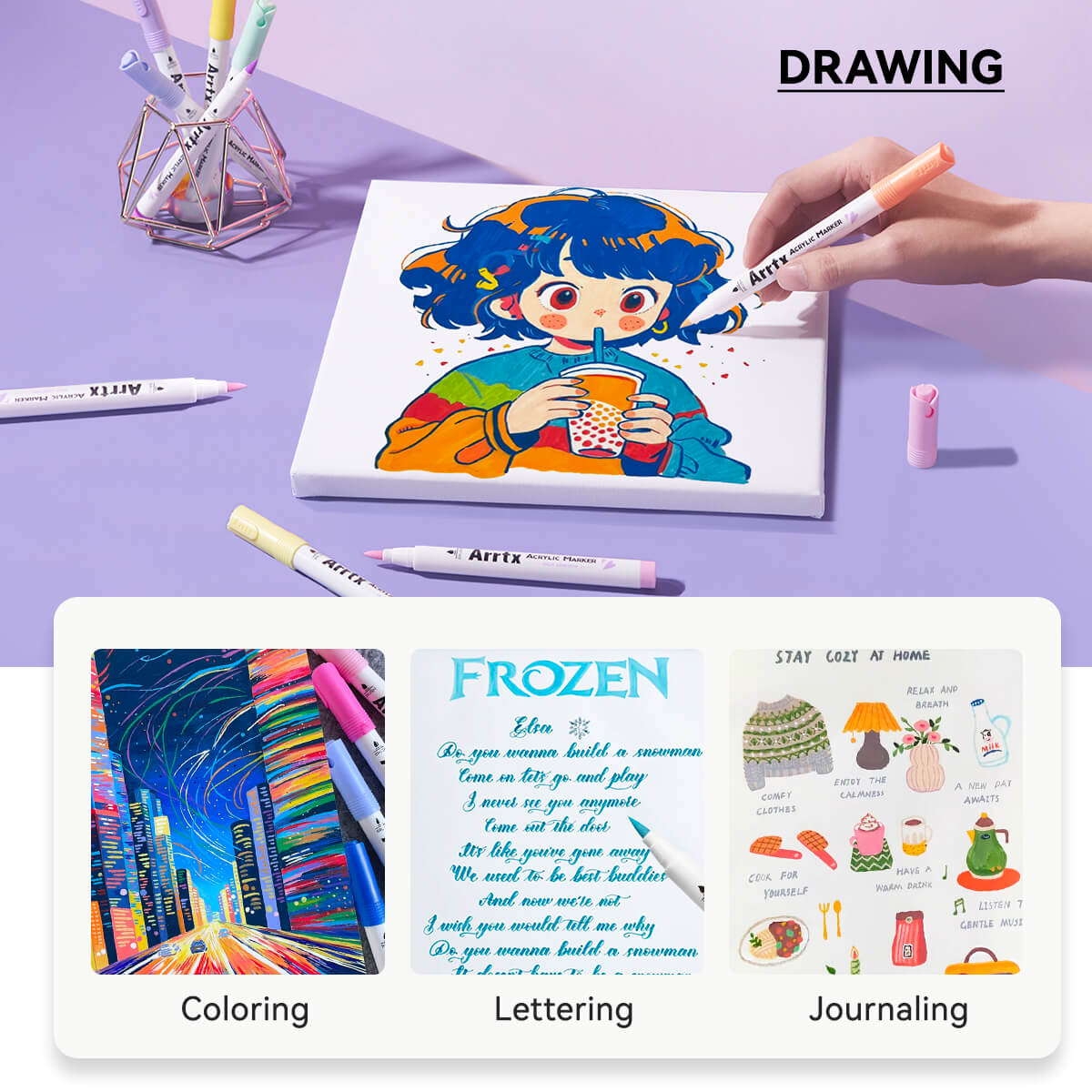 Arrtx – stylos à peinture, 60 couleurs, marqueur acrylique, pointe de pinceau, fournitures d'art 60B