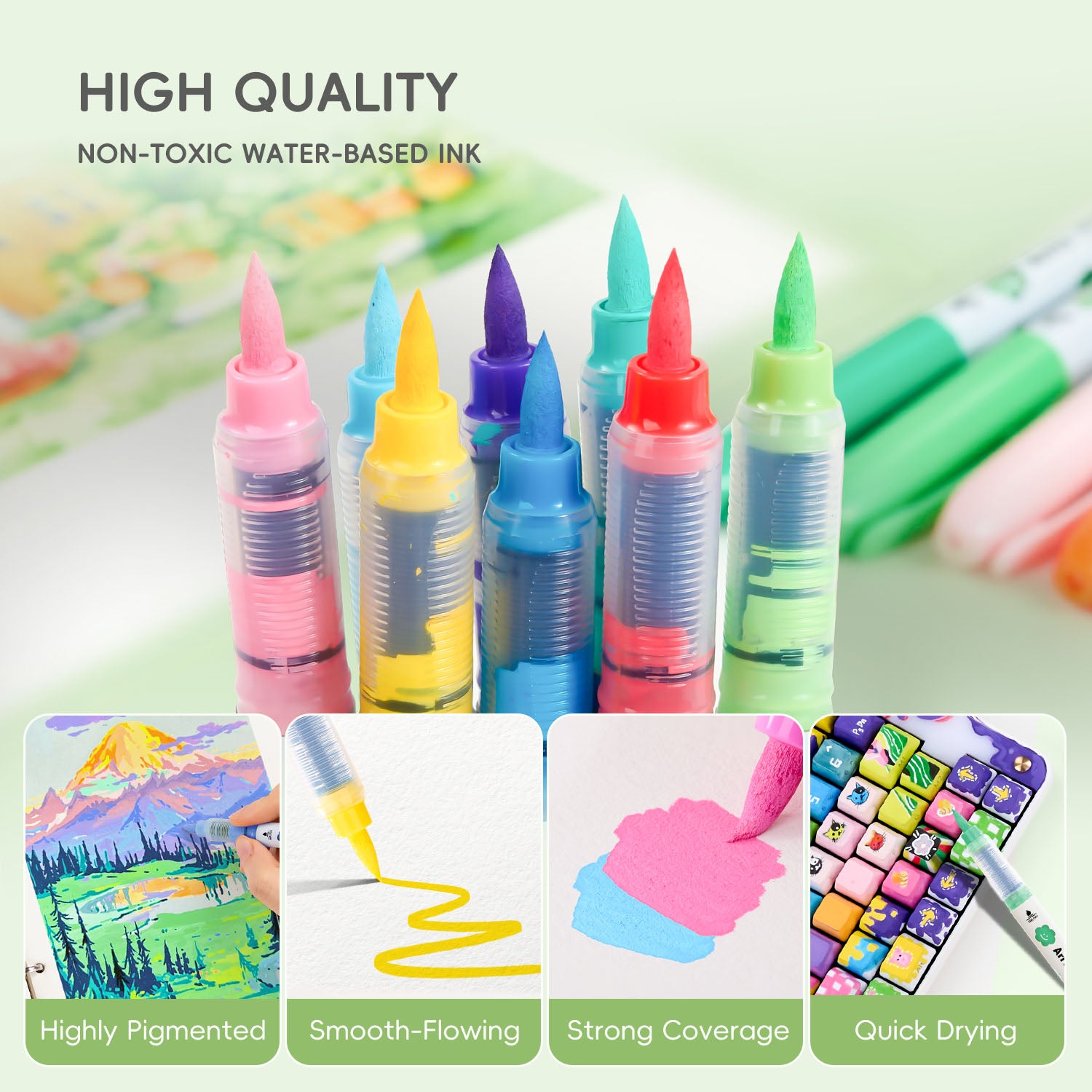 Arrtx 36 Colors Acrylic Paint Markers Brush Tip Liquid Ink